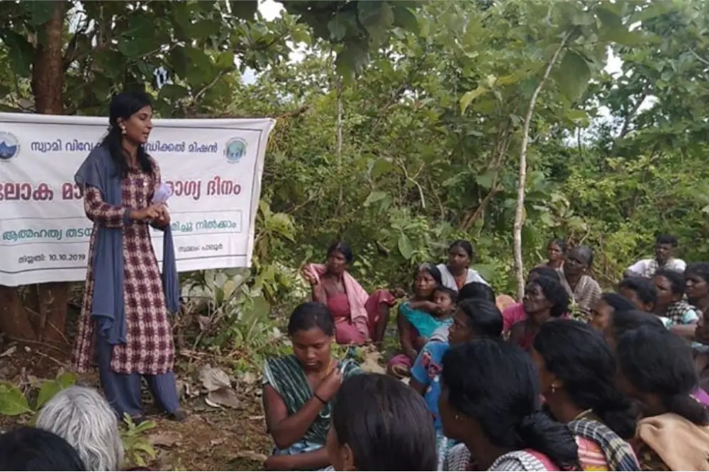 Anjali Suresh, Project Coordinator , Community Mental Health Programme speaking on World Mental Health Day at Paloor hamlet