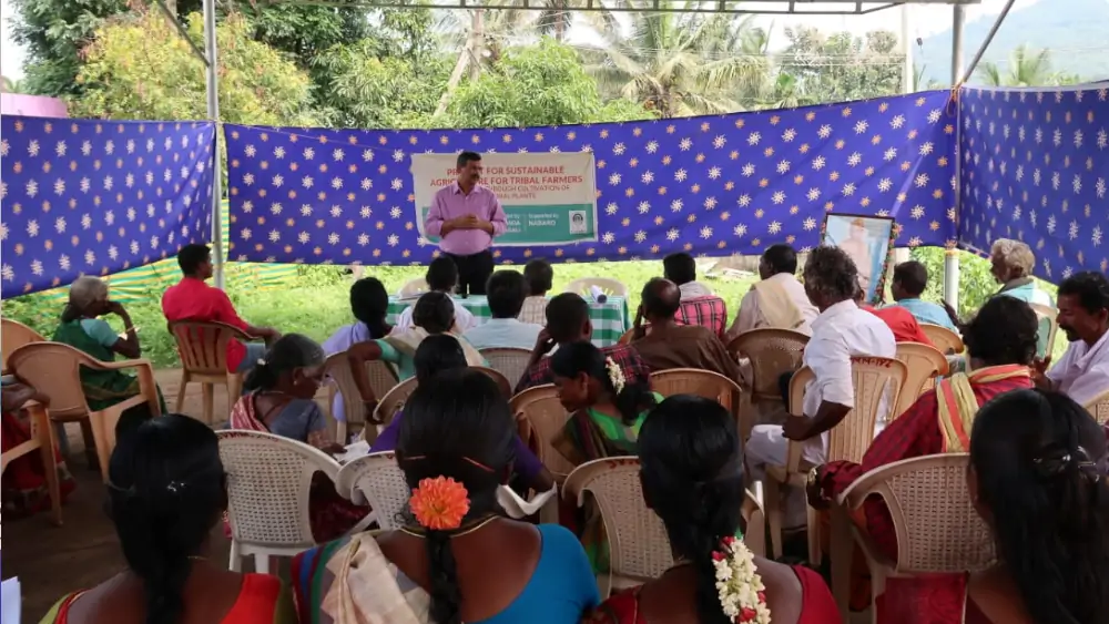 Dr. Narayanan addressing on project for sustainable agriculture for tribal farmers in attappady through cultivation of medicinal plants